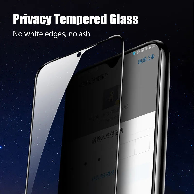 Minimalist anti-spy privacy screen protector for Xiaomi Poco and Redmi Note smartphones with blue light filter