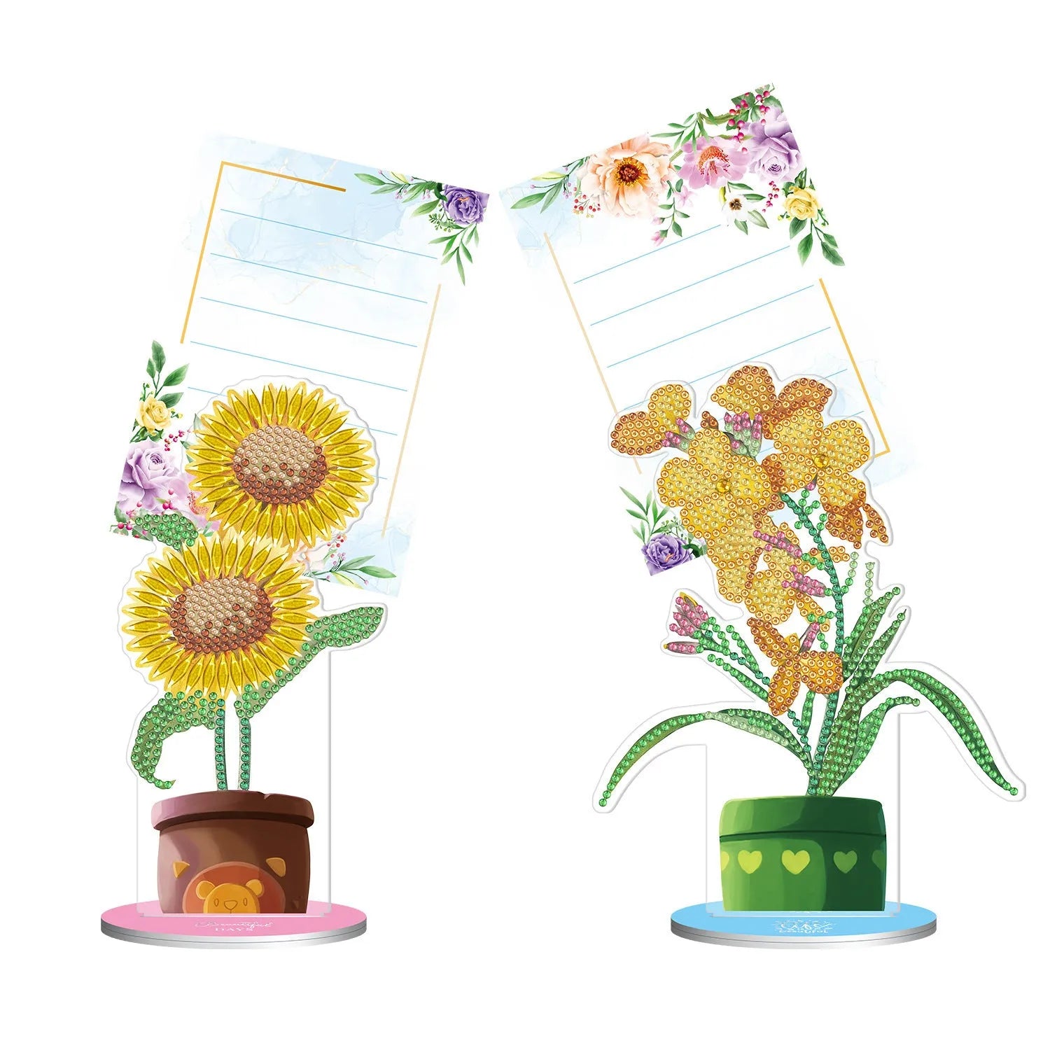Handmade frameless desktop note clip holding a diamond painting, measuring 19cm wide.