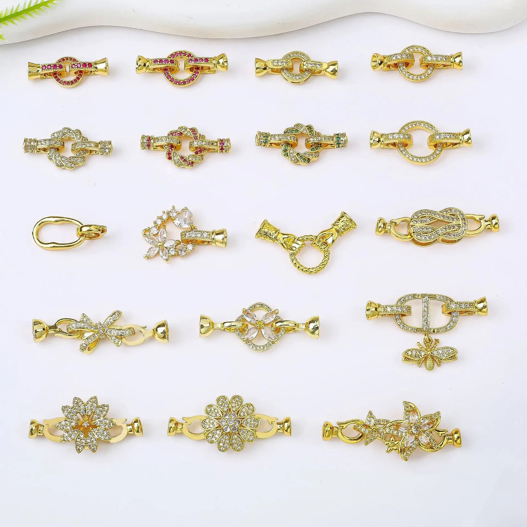 Small gold-coloured metal clasp buckle for DIY pearl necklace jewellery making