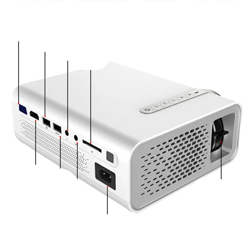 YG530 mini mobile phone projector in black or white projecting a large wireless screen image up to 138 inches