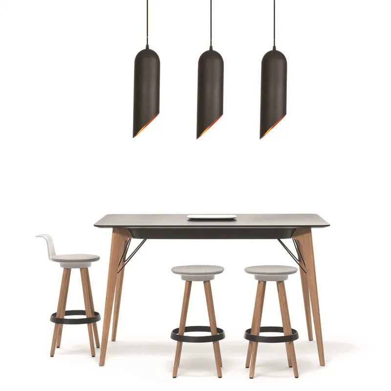 Iron retro art chandelier in matte black finish, shown in long and short variant options for ceiling mounting.