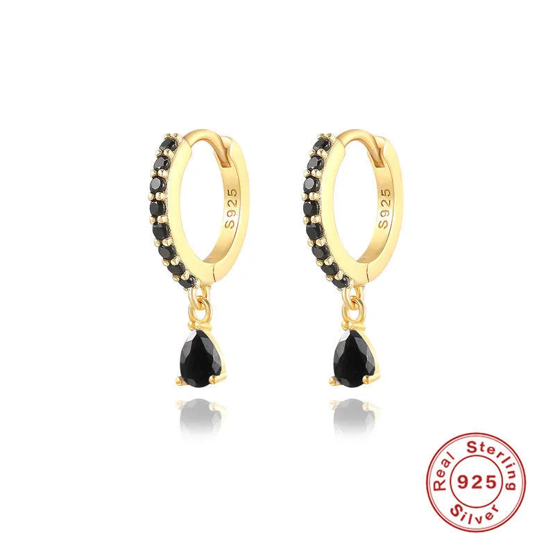 S925 sterling silver water drop earrings with geometric shape and diamond/gemstone accent options