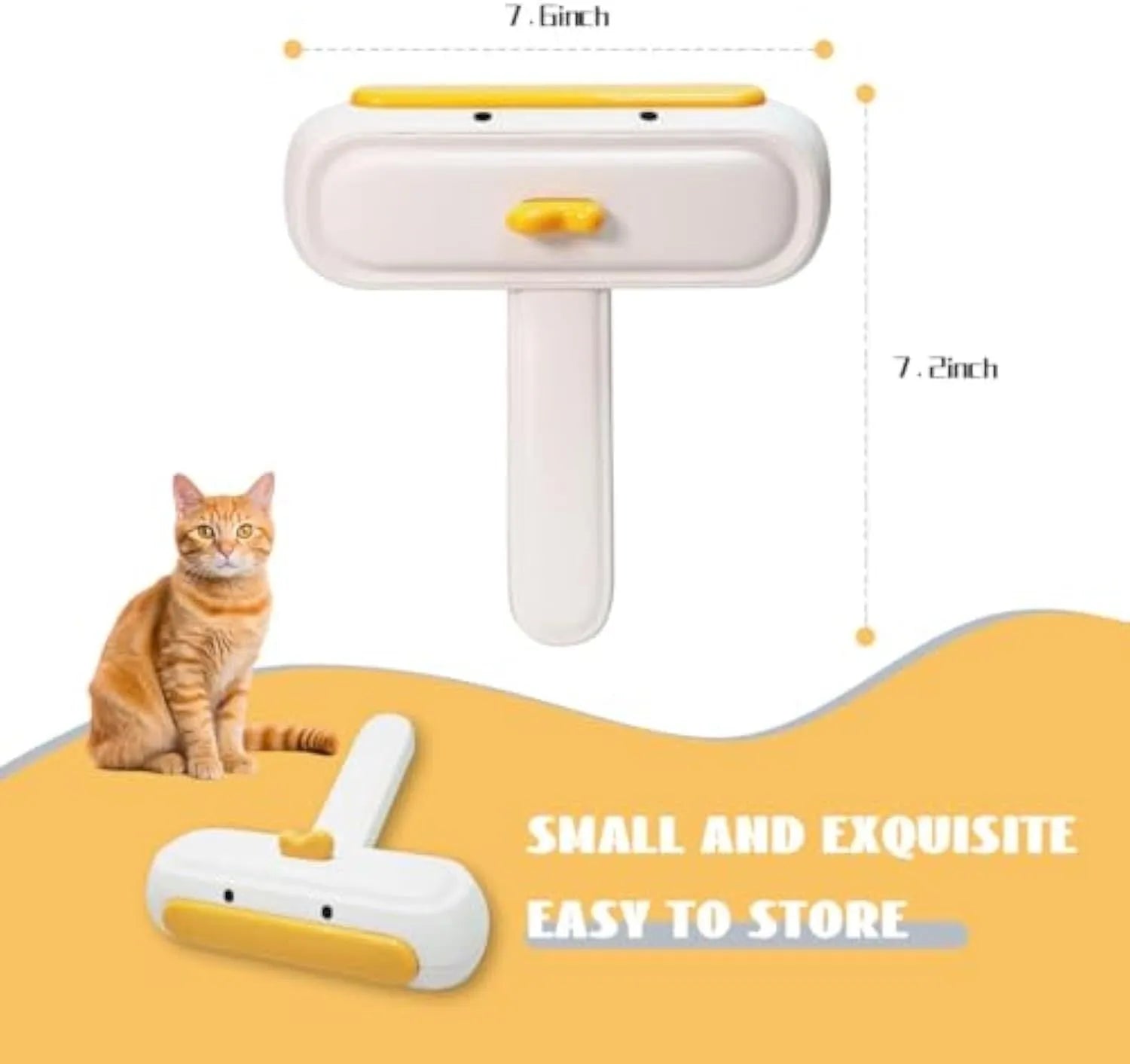 White portable pet hair remover tool with yellow duck cartoon design and polyester bristles