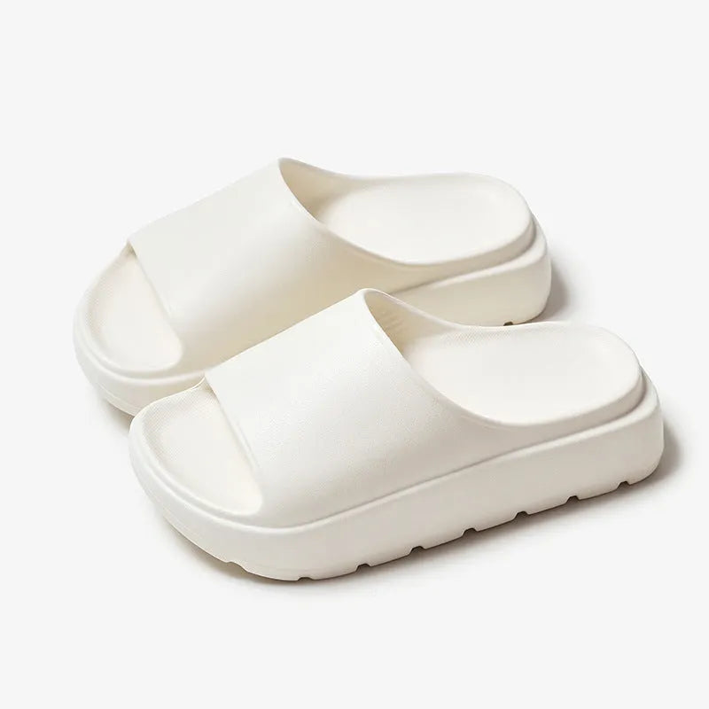 Women's beige thick-soled fish mouth slippers with 5.5cm EVA soles for indoor and outdoor wear