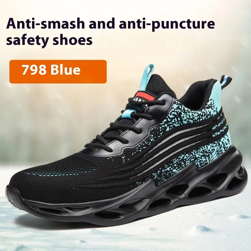 Brown leather labour protection shoes with anti-smashing and puncture-resistant features on rubber soles