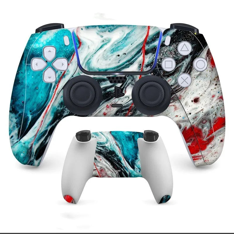 Set of micro-frosted PVC protective stickers for PS5 controller, front and back.