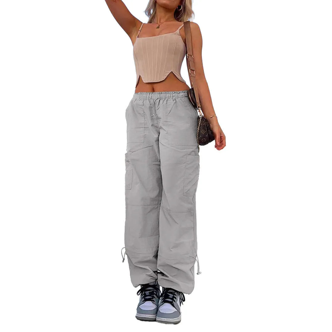 Men's multi-pocket cargo casual pants in a loose straight-leg fit, shown in one of six available colours.