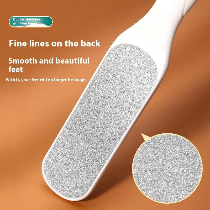Double-sided stainless steel foot grinder tool for callus removal in black or white.