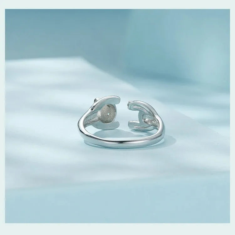 Adjustable sterling silver panda ring bracelet with white gold plating and open design