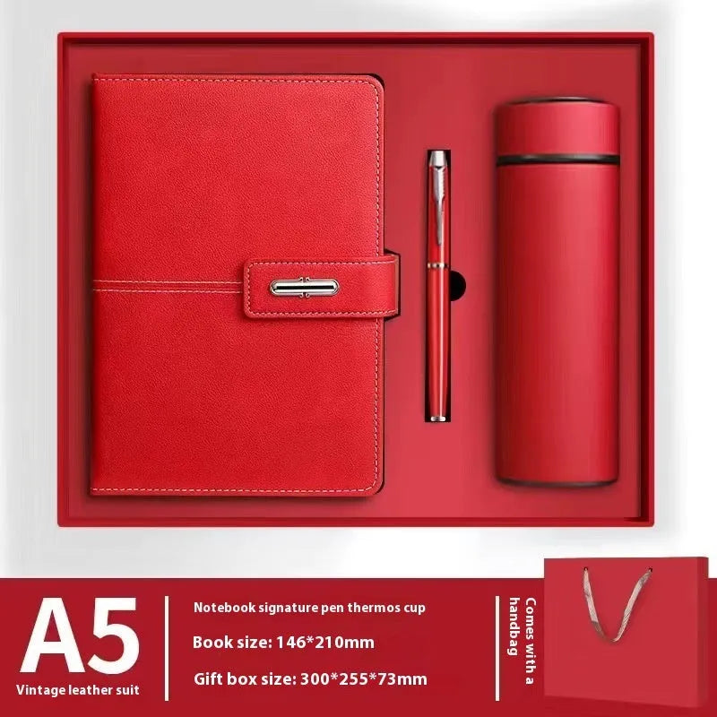 A5 PU leather notebook with wood-free paper in multiple colour options including black, red, green, blue and orange