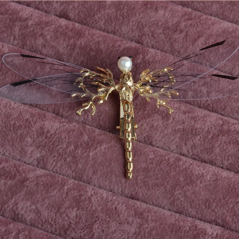 Women's dragonfly-shaped decorative headdress with side hair clip in alloy metal with colourful decorations