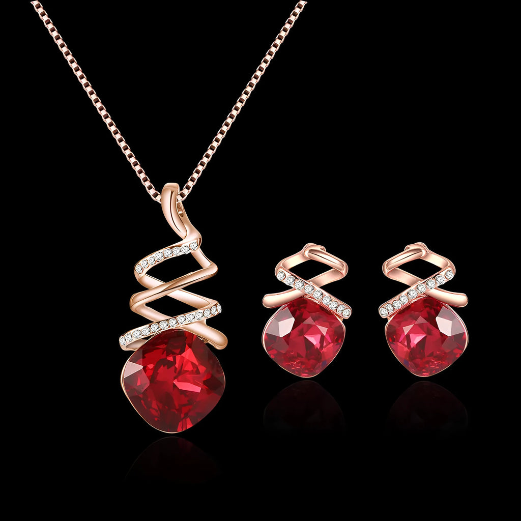 Alloy bridal jewellery set showing water wave chain necklace and matching earrings with diamond processing