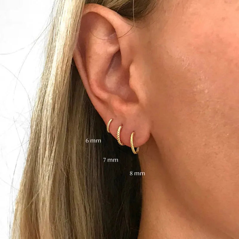 Sterling Silver twisted string round ring earrings in gold or platinum electroplated finishes