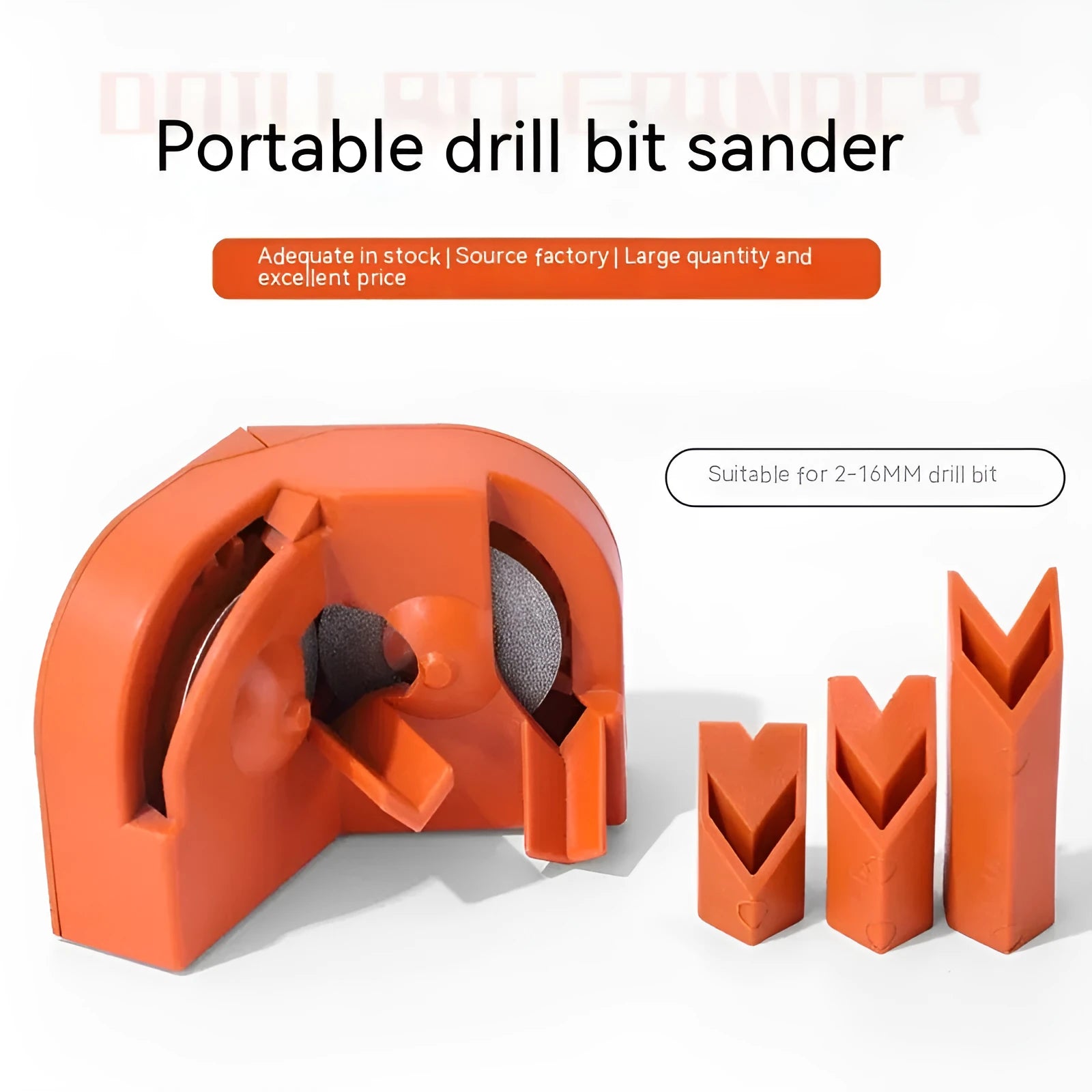 Portable grinding drill tool set with orange and black sanders and replacement grinding wheels
