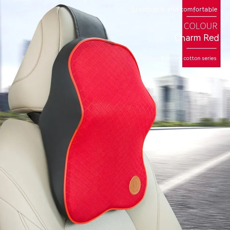 Memory foam automotive headrest pillow and lumbar support pillow set in various colour options