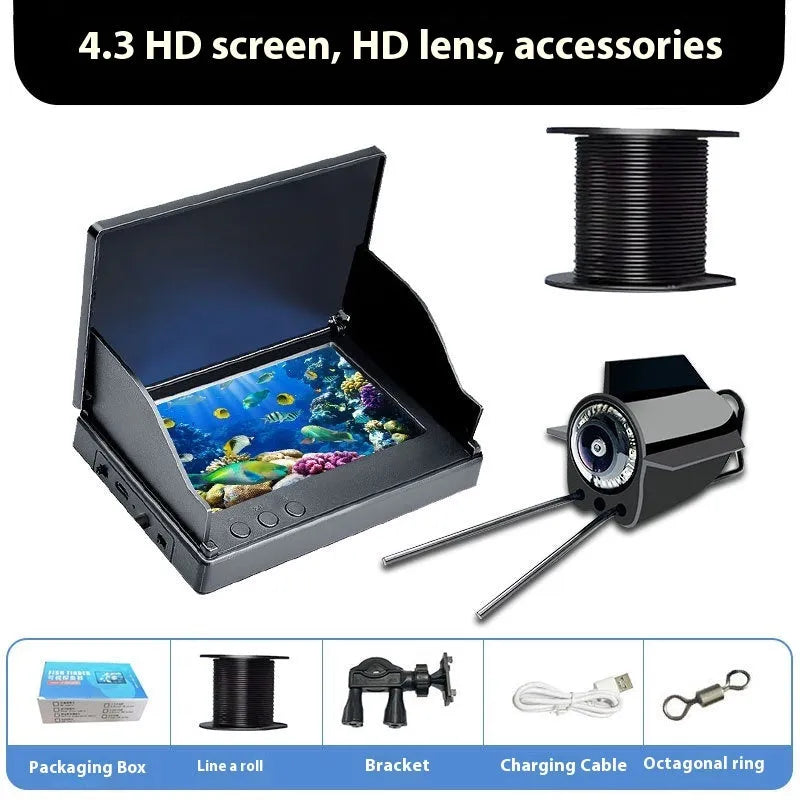Underwater fish finder camera with 4.3-inch screen displaying clear underwater imagery for anglers