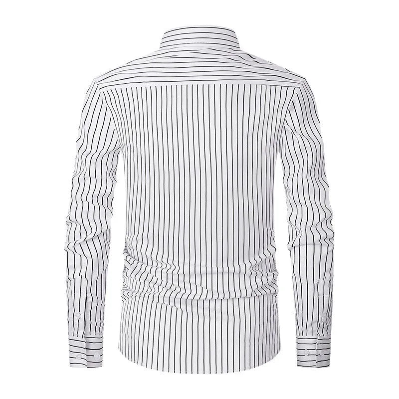 Men's striped long sleeve business shirt slim fit polyester blend fabric