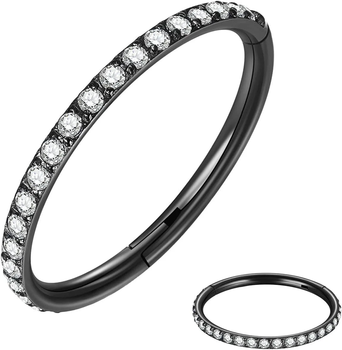 A seamless stainless steel nose ring hoop showing gold and rose gold electroplated colour options.