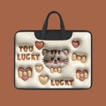 Inflatable PU leather laptop bag with suitcase hanger in cute panda print for a 15.6-inch device.