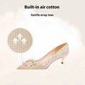 Champagne gold pointed toe stiletto high heels with rhinestone decoration