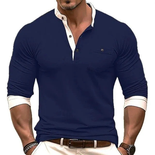 Personality men's long sleeve cotton T-shirt in solid colours with round neck design