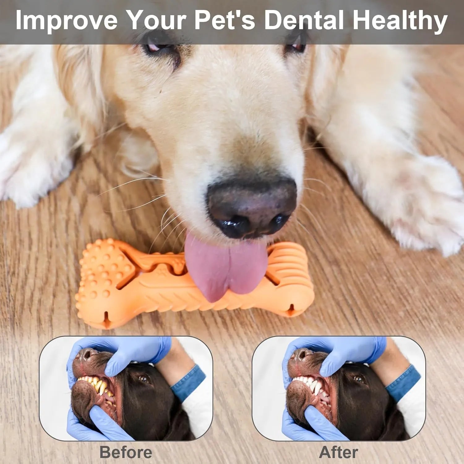 Blue bone-shaped natural rubber dog chew toy for aggressive chewers and teeth cleaning
