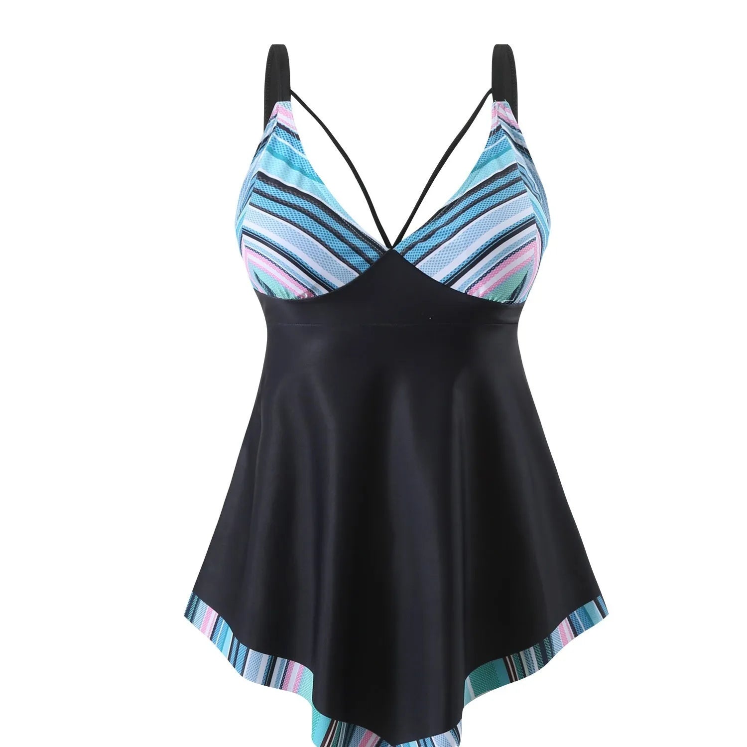 Plus size green two-piece bikini swimsuit with quick-dry polyester fabric on a mannequin.
