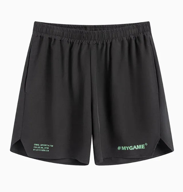 Men's grey compression fitness shorts with four-point design for summer training