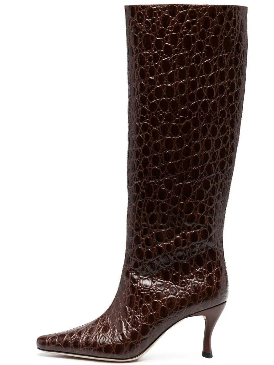 Women's square toe cowboy boot in microfiber, shown in multiple colour options.