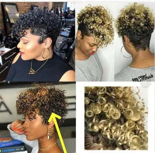 Women's short synthetic wig with simple rolls style in multiple colour options including black, brown, gold and gray