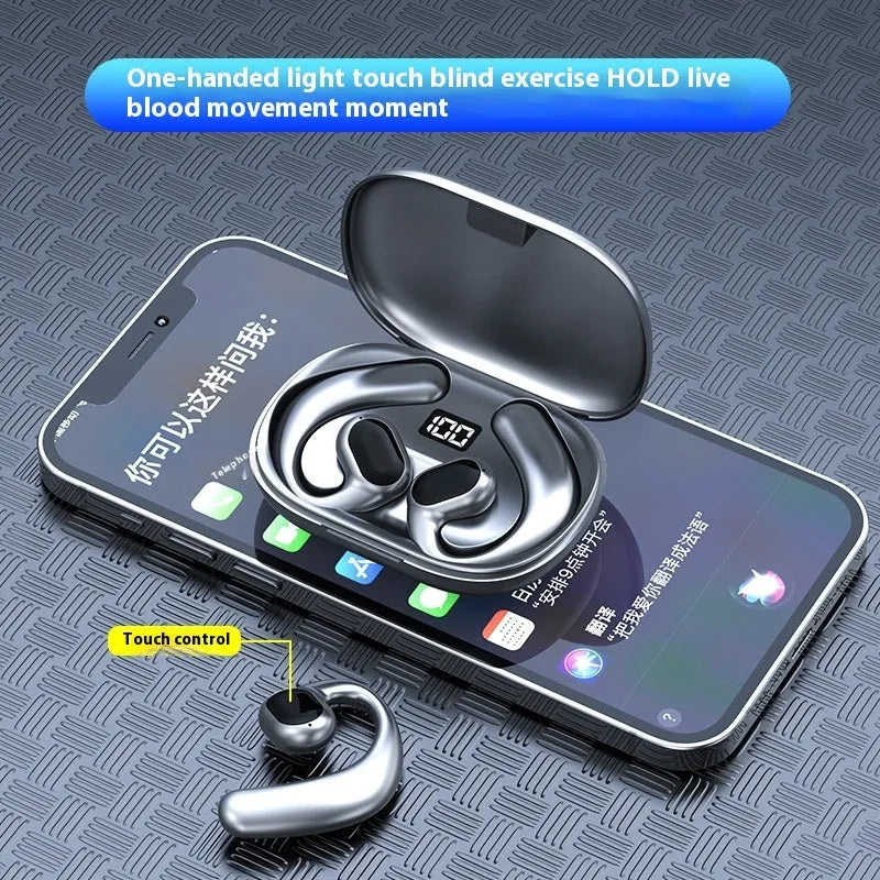 Black or white ear-mounted Bluetooth wireless headset with digital display screen