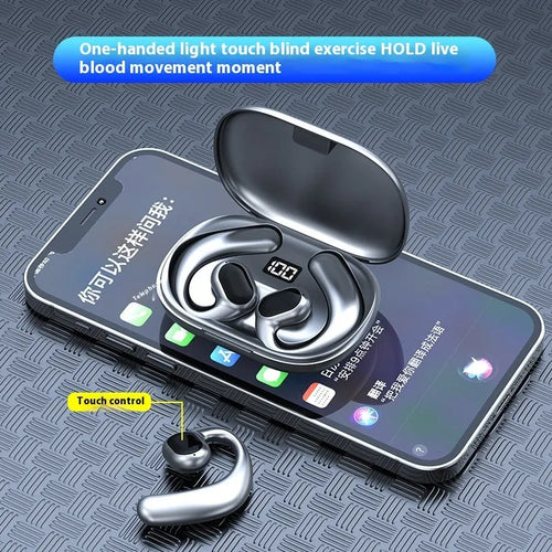 Black or white ear-mounted Bluetooth wireless headset with digital display screen