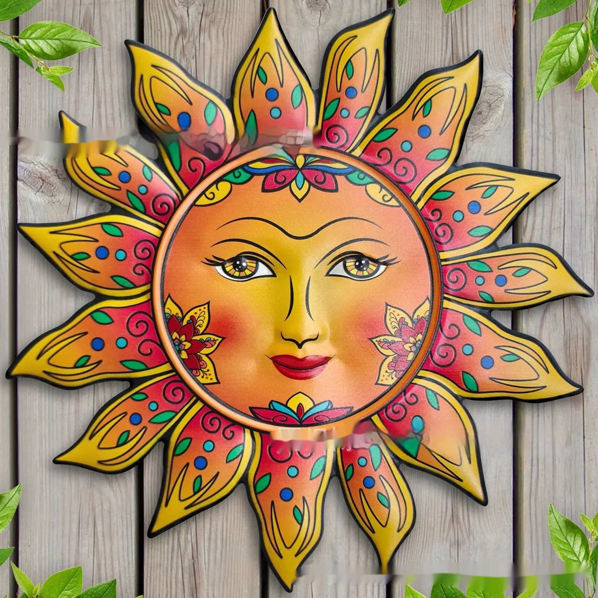 Iron sun face decorative metal wall hanging in a choice of colours for indoor or garden use.