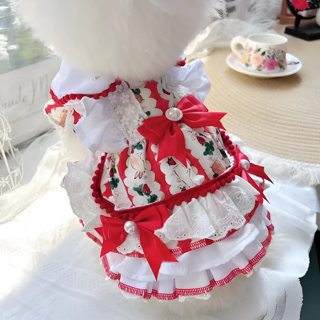 Rabbit skirt colour princess style polyester dog dress showing size options from XS to XL