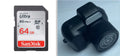 Black Y3000 model HD outdoor sports camera with 0.96-inch display screen, shown with optional memory card.