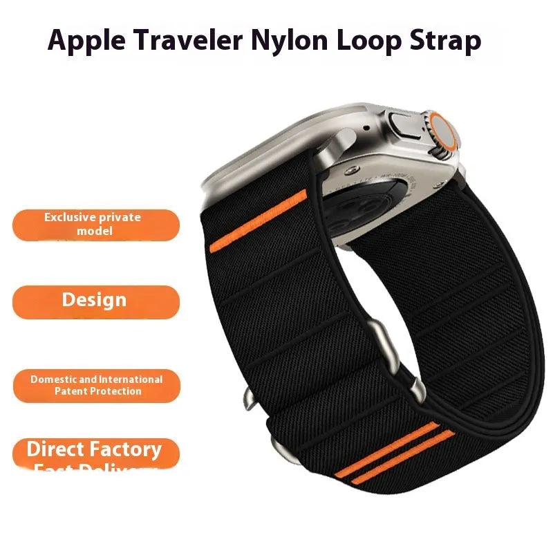Elastic nylon Apple Watch band with stainless steel buckle in multiple colour options