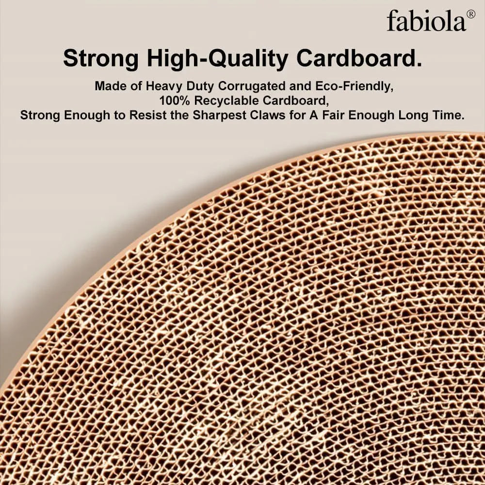 Large circular cat scratching board with ball toys measuring 45cm in diameter