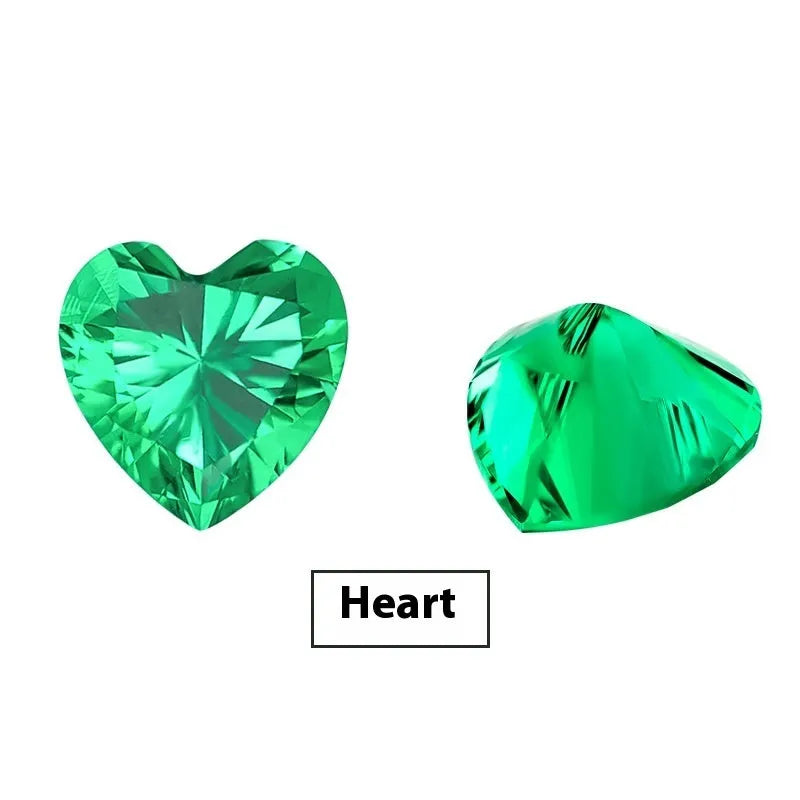 Synthetic emerald gemstone beads in Columbia green treasure colour showing round and rectangular cut options
