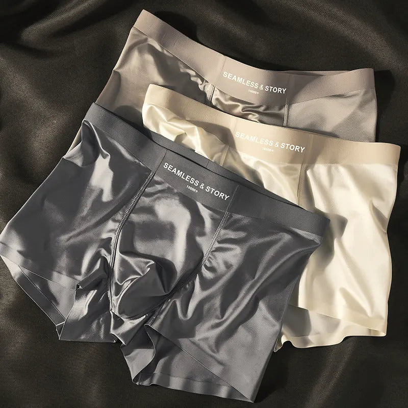 Men's mid waist ice silk underwear in solid colours showing traceless design