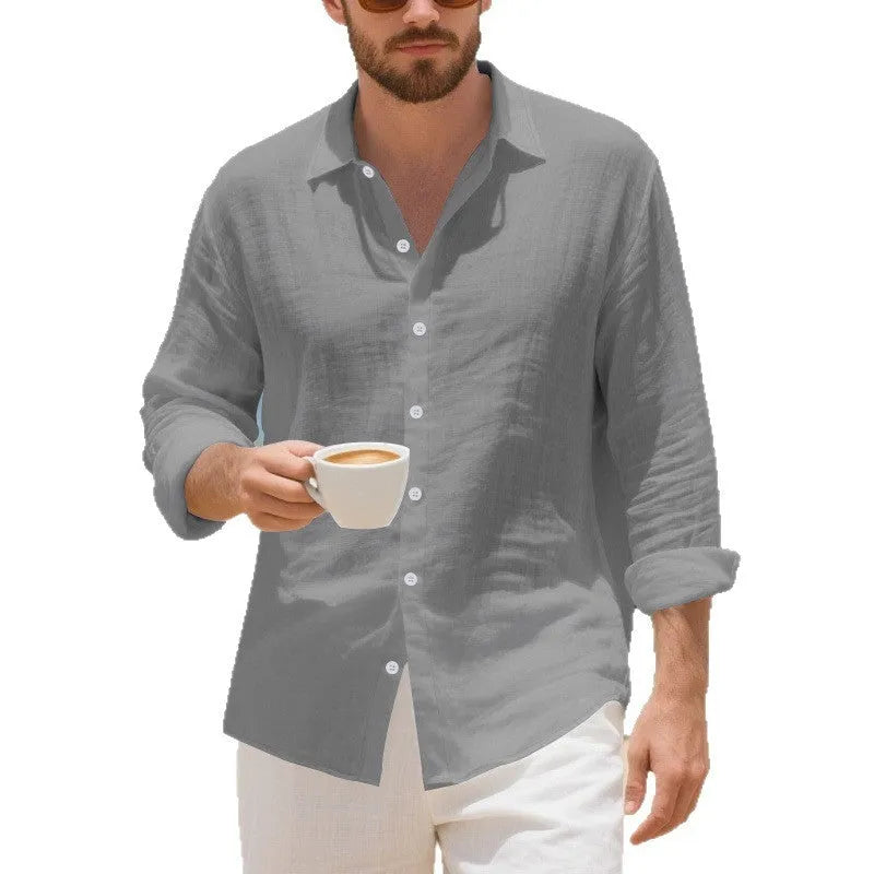 Men's linen casual shirt in American style loose fit with non-ironing fabric