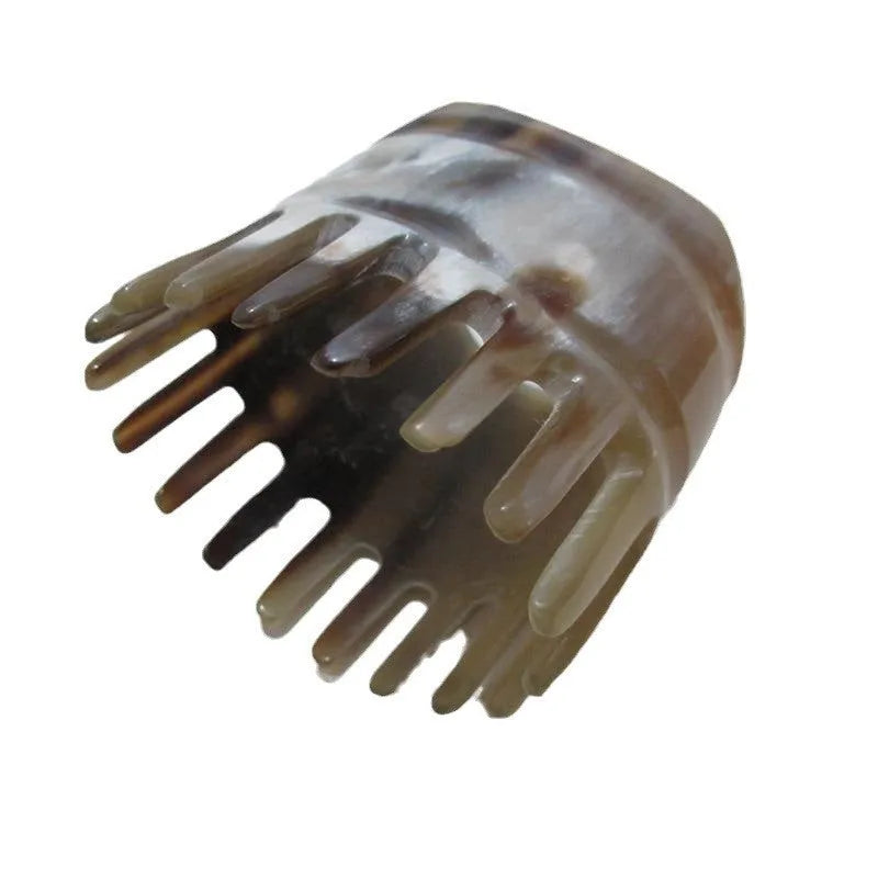 Traditional buffalo horn head meridian massage comb with wide teeth for scalp stimulation