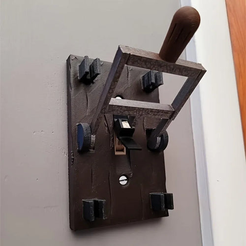 Retro-style cream single pole light switch with a surface-mounted plate and a toggle lever.