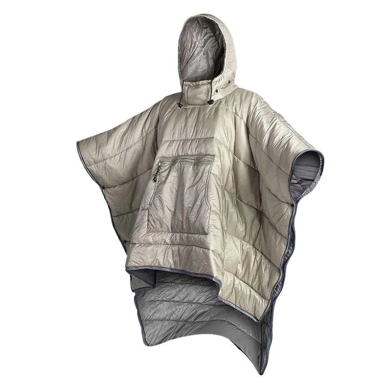 Army Green outdoor cloak sleeping bag wearable camping blanket showing cape and blanket functions