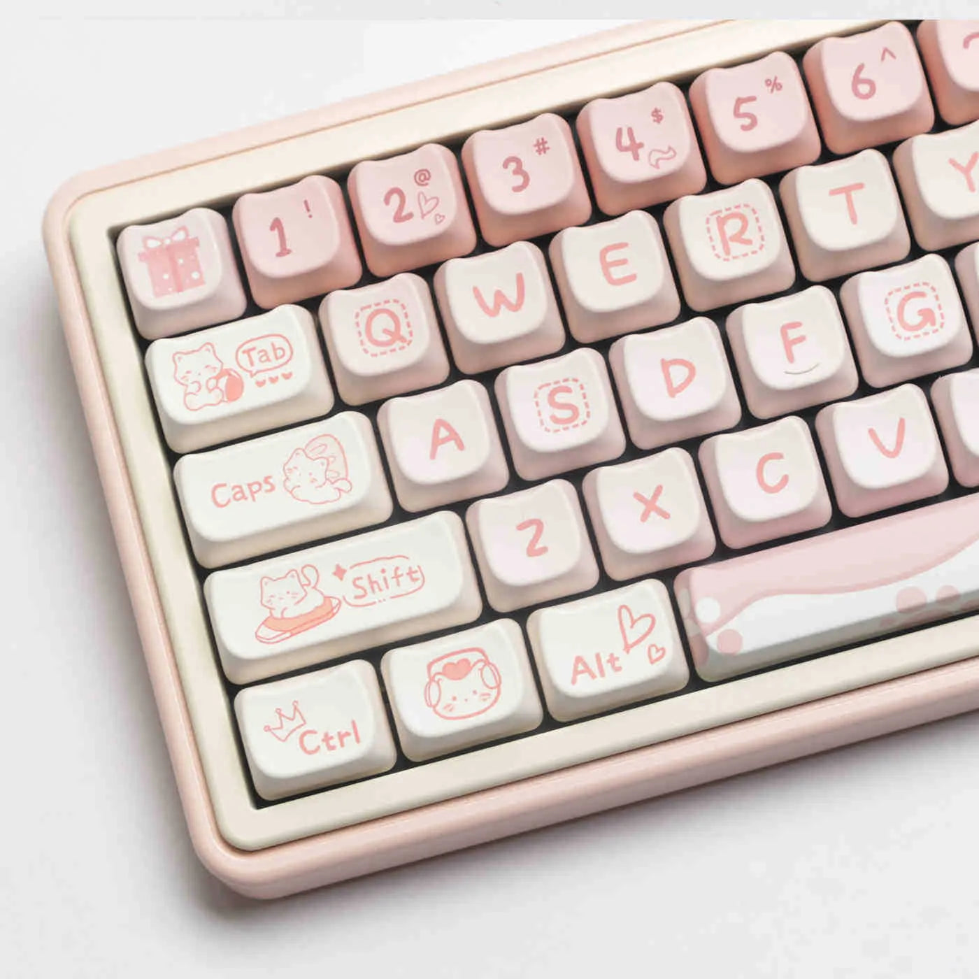 Complete set of PBT sublimation printed keycaps for mechanical keyboards arranged in grid pattern