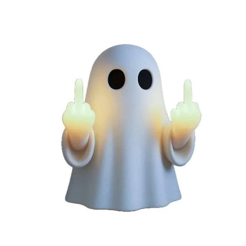 White or black plastic ghost statue night lamp with modern minimalist style for Halloween.