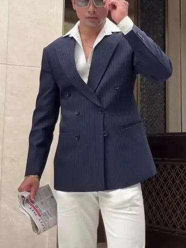 Men's classic striped double-breasted blazer jacket regular fit
