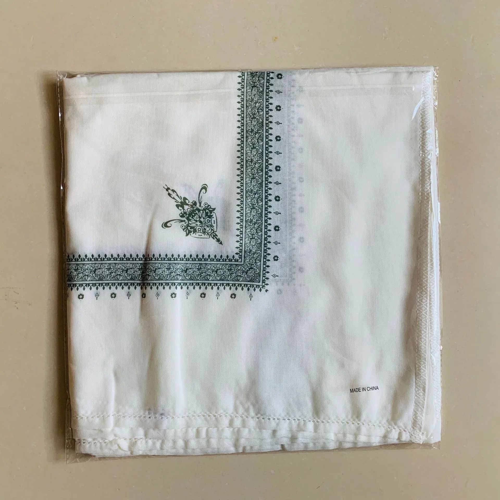 Printed square polyester scarf showing 138x138cm dimensions in multiple colour options