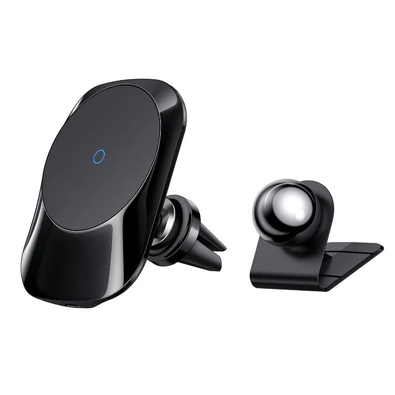 Black magnetic car wireless charger with air vent mount and USB-C cable