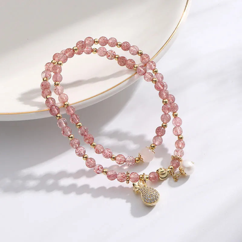 Strawberry quartz geometric crystal bracelet for women with money drawing and luck changing intentions