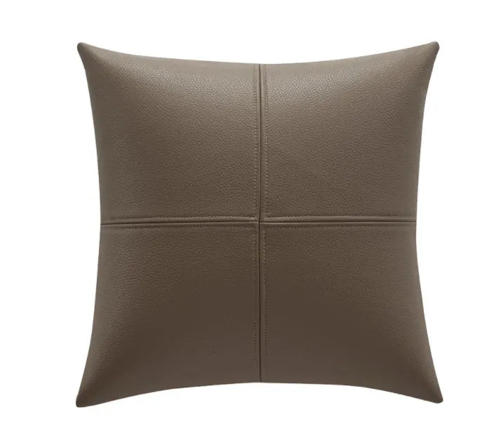 Solid colour soft cowhide leather pillow cover in a Nordic style, shown in beige white.